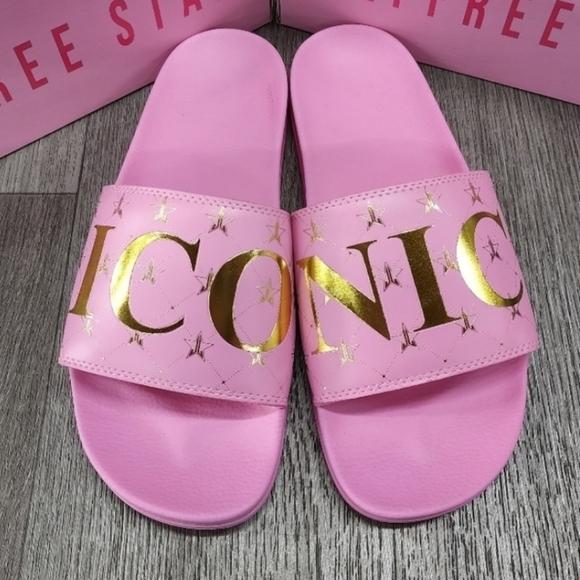 RARE Jeffree Star ICONIC Pink Gold Unisex Slides Valentine Barbiecore 11, 12 - Picture 5 of 6